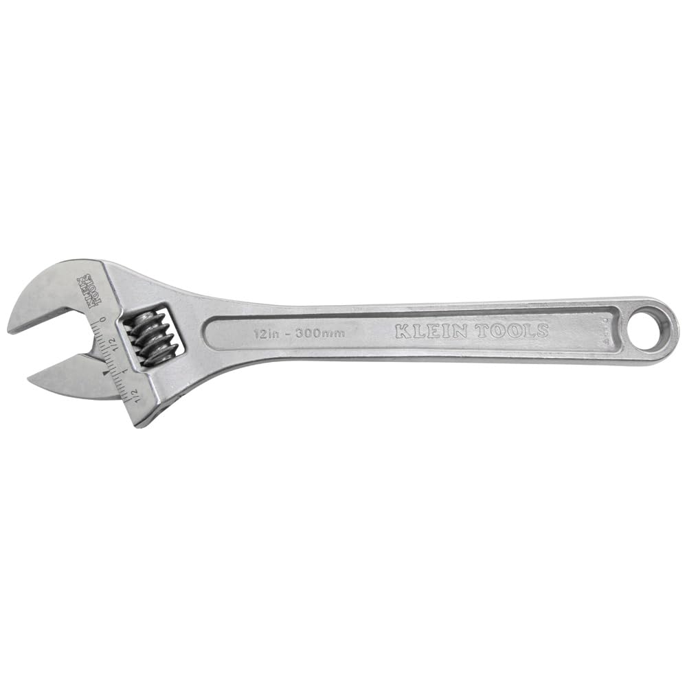 KLEIN TOOLS 507-12 Adjustable Wrench, Extra Capacity Jaw Forged Drive Wrench with High Polish Chrome Finish, 12-Inch