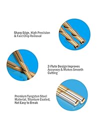 HQMaster 10 unidades 1 8" (3.175 mm) diámetro del vástago. Fresa de extremo con revestimiento de titanio, fresa en espiral, fresa de 2 filas, corte CNC de corte recto, broca de grabado de acero de tungsteno, juego de herramientas de 1.516 in, color a