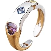 Mnyixsi 925 Sterling Silver Heart Open Ring for Women, Handmade Dainty Crystal Chaming Temperament Ring, Cubic Zirconia Promise Love Halo Engagement Wedding Band Eternity Ring Gift Adjustable