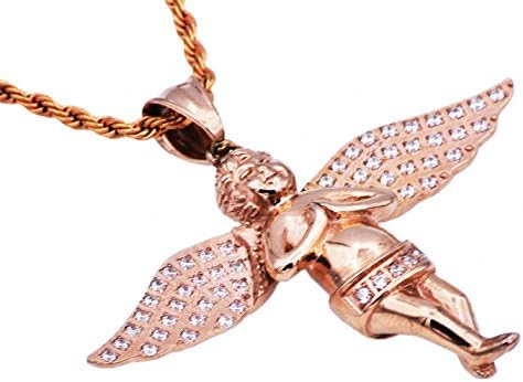 Mens Blackjack Stainless Steel Cherub Pendant (stainless-steel-and-rose)