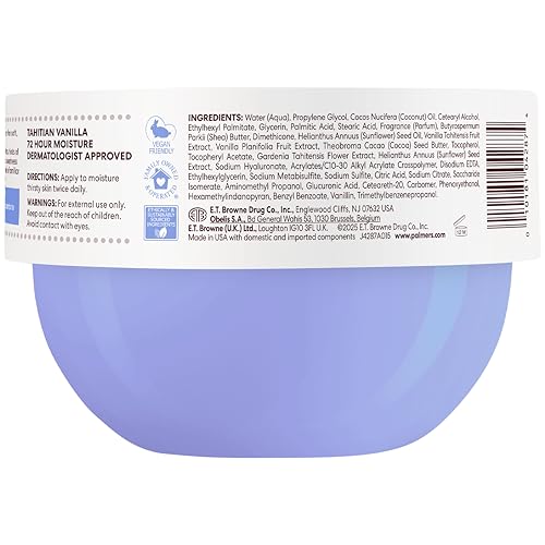 PALMER’S COCOA BUTTER FORMULA BODY CREAM, MOISTURE DRENCHING TAHITIAN VANILLA, 8.8 OZ, 72HR HYDRATION WITH SHEA BUTTER & VITAMIN E FOR SOFTER SKIN, PROTECTS & SOOTHES DRYNESS, DERMATOLOGIST APPROVED