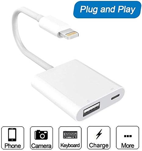 USB Camera Adapter for Phone/Pad,Camera Reader,USB 3.0 Female OTG Adapter Cable With Charging for Interface, support OS 9.3 or later [NO APP NEEDED]Power Supply Needed (White)