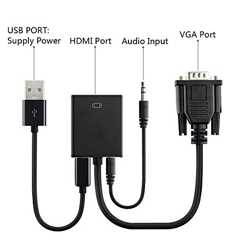 VGA to HDMI, Urgod VGA Male to HDMI Female Adapter with 1080P HD Video Converter Cord with 3.5mm Audio Cable & USB Power Cable For Old PC to New TV/Monitor/Projector with HDMI - Thumbnail 2