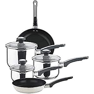Prestige Stainless Steel Non Stick Pots and Pans Set of 5 - Suitable as Induction Hob Pan Set with Straining Lids…