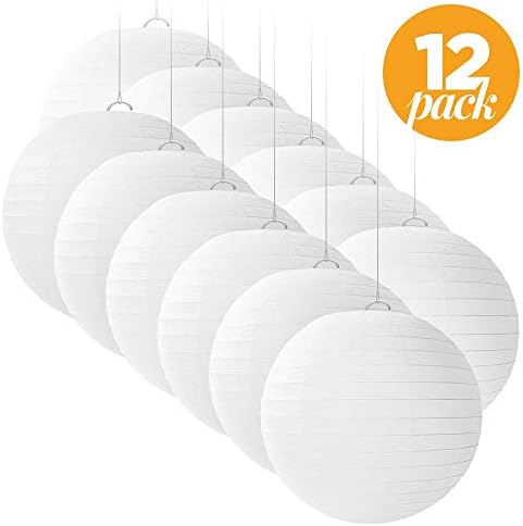 12 White Round Paper Lanterns for Weddings, Birthdays, Parties and Events - 12 inches - by Avoseta
