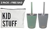 Simple Goods 2 Pack Kids Stainless Steel Sippy Cup Tumbler with Straw, Lid & Bag (Tiny, 8 oz, Grey/Teal 2 Pack)
