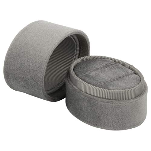 Koyal Wholesale Double Oval Velvet Ring Box, Vintage Wedding Ceremony Ring Box with Detachable Lid, 2 Piece Engagement Ring Box Holder, Proposal Idea, Slim Ring Box with Cushion (Slate Gray)