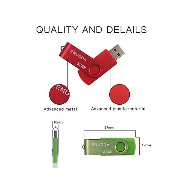 5 Stück 32GB USB Stick ENUODA Speicherstick Rotate Metall Mehrfarbig High Speed USB 2.0 Flash Drive Pack (Rot,Grün… – Bild 3