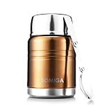 SOMIGA Insulated Stainless Steel Food Jar with Folding Spoon,Bag-Vacuum Double Walled BPA Free,Unbreakable,Leak Proof, Hot and Cold Preservation 17 OZ Storage Container (Gold)