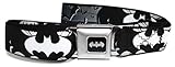 DC Comics Batman Seatbelt Belt - BATMAN Bat Signals & Flying Bats Black/White