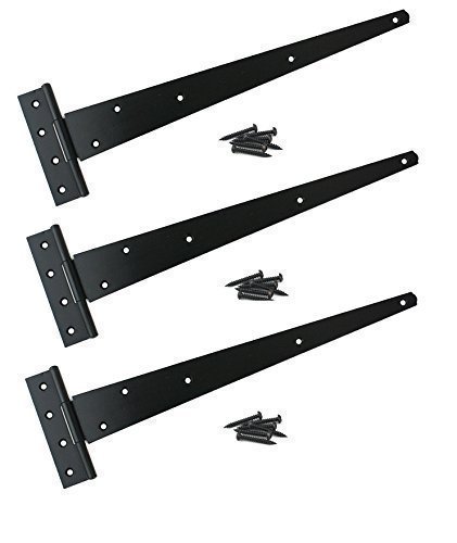 3X Black Tee Hinges 24" 600mm Long Very Heavy Duty Gate Shed FIXINGS Included