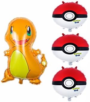 Large Pokemon Balloons Set of 4 Birthday Party Balloons, Charmander over-2-feet-tall (26") Pokeballs 18" Decoration Party Supply by HM Supply