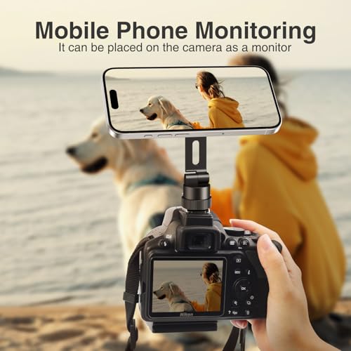 elitehood Magnetic Phone Tripod Mount for Magsafe, Aluminum iPhone Tripod Mount Adapter with 1/4” Screw, Cold Shoe Phone Mount for Camera, iPhone 16/15/14/13 Series