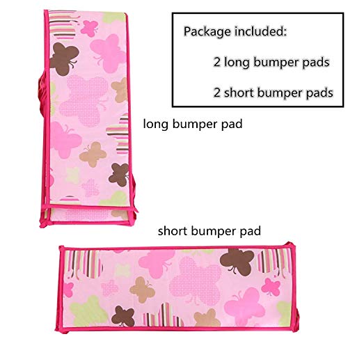 Amomo Crib Bumpers Breathable Baby Bumper Pads 4 Piece for Baby Girl Boy (Pink-Butterfly)