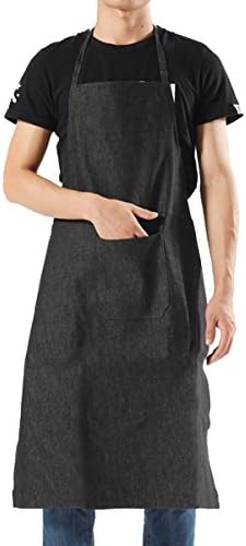 Adjustable Bib Apron with Pocket, Denim Jean Cooking Kitchen Aprons for Men and Women, Waterproof，Extra Long (BlackB)