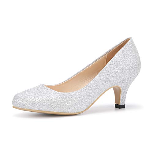 Phorecys Damen Hof Schuhe Low Stiletto Kitten Heel Braut Hochzeit Party Absatz Pump Schuhe SG Silber Tag 7-EU 37