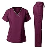 Women's Scrub Set Stretch Top and Pants Egg Plant XS