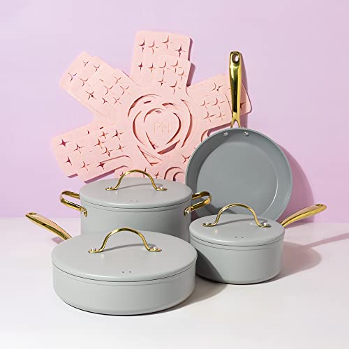Paris Hilton Iconic Nonstick Pots and Pans Set, Multilayer Nonstick Coating, Matching Lids With