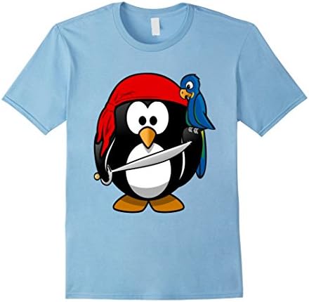 Mens Pirate Penguin with Parrot t shirt Small Baby Blue