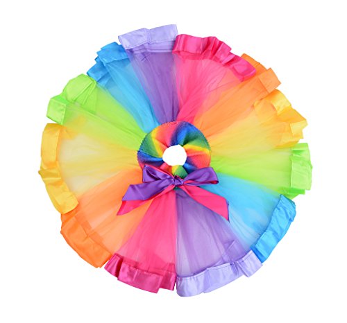 CX-Queen® Girls Princess Layered Ribbon Rainbow Tutu Skirt Dance Party Costume