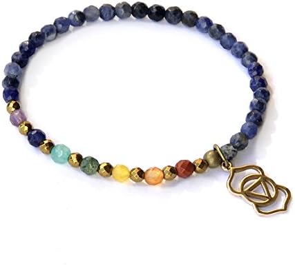 Lovepray jewelry Third Eye Chakra Bracelet, Sodalite and Chakra Gemstones with Charm