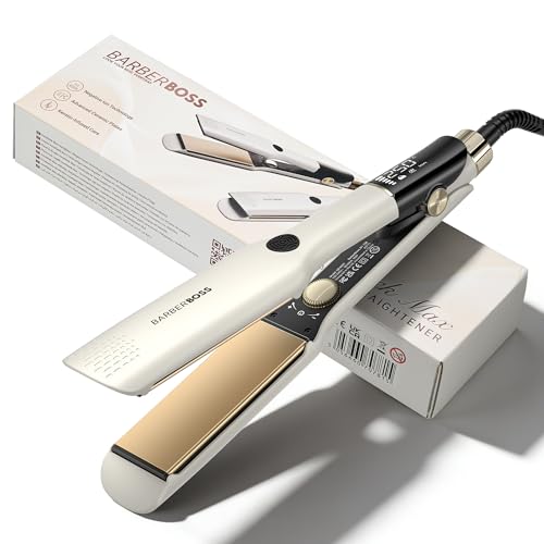 BarberBoss Hair Straightener with Floating Ceramic Technology, Flat Plate Straightener, Professional Hair Straightener for Smooth, Frizz Free Styling, Negative Ions, Keratin Care, (QR-8421, White)