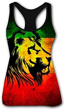 Womens 3D Racerback Tops Rasta Lion Jamaican Flag Ladies Shoulder Tank Top Vest Blouse