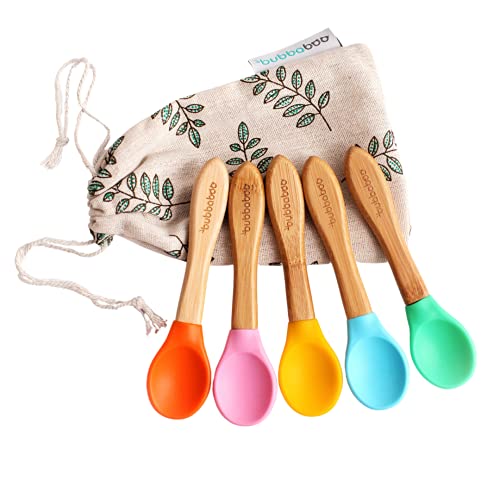 Bubba Boo Pack of Five Bamboo Baby Feeding Spoons with Soft Silicone Tips
