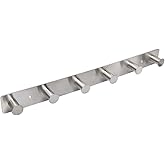 AJLTPA Coat Rack Wall Mounted Adhesive & Screw in, Stainless Steel Metal Coat Hooks for Door, Hook Rail with 6 Round Hangers for Hanging Hat Towels Clothes, Silver