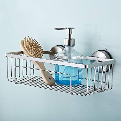 YOHOM 2Pcs Strong Vacuum Suction Cup Shower Caddy Shelf Bath Organizer Baskets Rust Proof Stainless Steel Brushed Suction Shower Holder Rack for Shampoo Conditioner Bathroom Kitchen Storage - Thumbnail 2