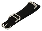 Clockwork Synergy - 5 Ring Heavy NATO Brushed Steel Watch Strap Bands (20mm, Black)