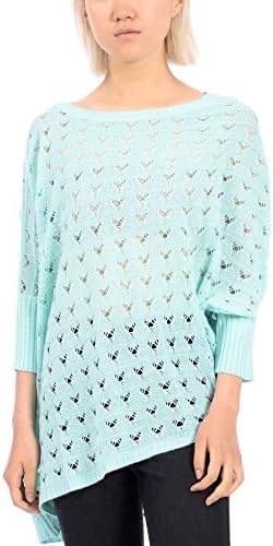 Guilty 3/4 Cuffed Sleeve Cruchet Sweater With Front Patch Pocket (Aruba Blue, O/S)