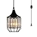 Creatgeek Plug-in Crystal Pendant Light with 16.4'（Ft） Cord and In-Line On/Off Dimmer Switch for Kitchen Island, Dining Room, Black Antique Metal Finish