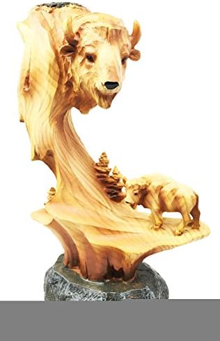 Plains &amp; Praires American Bison Buffalo Wildlife Scene Figurine Faux Wood Statue