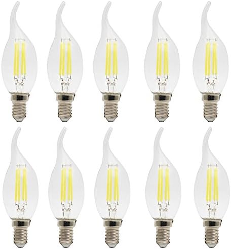 10 Pack LED Filament Candelabra E14 C35 4W Light Bulb Flame Tip, 35 Watt Equivalent,Cool White 6000K,360°Beam Angle,For Use in Chandeliers, Wall Sconces,Pendant lighting AC220V [Energy Class A+]