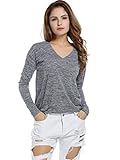 Zeagoo Women Casual V-Neck Long Sleeve Thin Plain Loose Fit Sweater Shirt Knit Tops