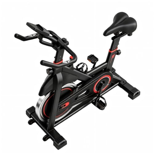DUMOS Exercise Bike with APP, Stationary Bikes for Home, Workout Bike for Adults & Seniors, Adjustable Height and Resistance, Low Noise, 265lbs Weight Capacity, Easy Setup, Black&Red at Amazon