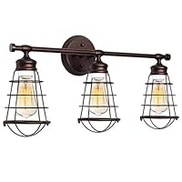 KingSo 3 Light Bathroom Vanity Light Fixture, Industrial Wire Cage Wall Sconces Rustic Farmhouse Style Wall Light for Bathroom Living Room Kitchen (Bronze)