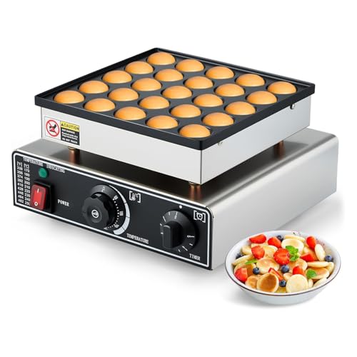 Maquina Industrial para 25 Mini Hot Cakes, Panqueques y Muffins, 900 Watts de Potencia, Perilla de Control de Temperatura y Temporizador