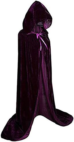JoinPro Unisex Halloween Hooded Cape Vampire Demon Devil Pirate Cosplay Costume Dress Velvet Cloak for Adults and Kids (M/51", Purple)