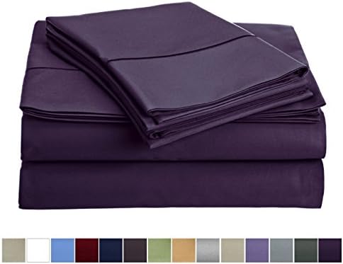 AUDLEY HOME 800 Thread Count 100% Egyptian Cotton, 3 Piece Bedsheet Set, 18” Deep Pockets, Smooth & Soft Sateen Weave,5 Star Hotel Quality (Plum, Twin XL)