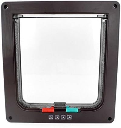 XuSha 4 Ways Locking Cat Flap Door Pet Door Kit for Cats Puppy Small Dogs Pet Safe High Performance ABS (Large, Brown)