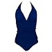 Womens Solid Color Vintage V Neck Tummy Control One Piece Swimsuit