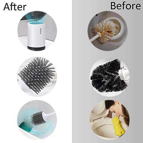 COSTOM Silicone Toilet Brush and Holder Upgraded Modern Design with Soft Bristle, Bathroom Toilet Bowl Brush Set,Toilet Cleaning Brush Kit, Constructed of Durable Thermo Plastic Rubber (Floor) - Thumbnail 3