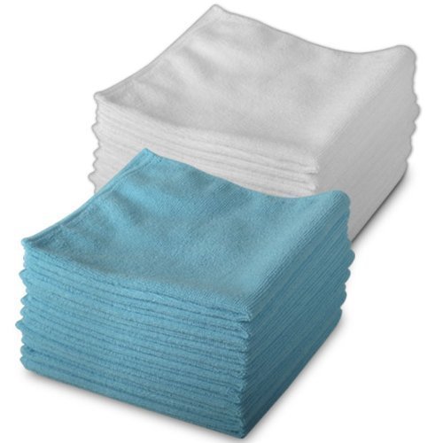 20 Pack of 10 White & 10 Blue Microfibre Exel Magic Cleaning Cloths. Chemical Free Cleaning. Anti Bacterial Microfiber Cloths for Amazing Smear Free Wiping.