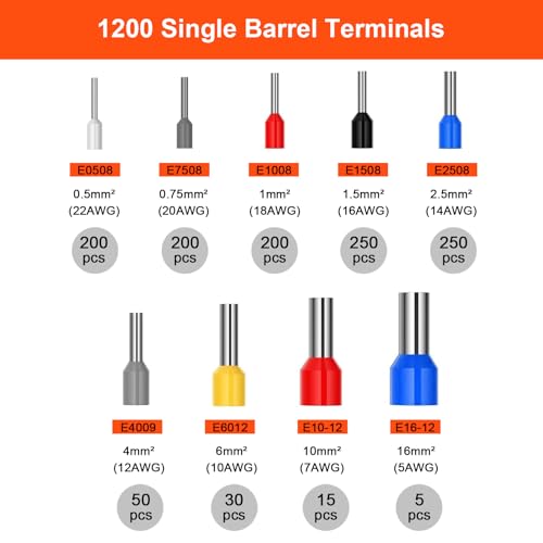 Crimping Pliers Wire End Ferrules Set for 0.08-16 mm², AivaToba Wire End Ferrules Pliers with 1200 Pieces, Crimping Pliers & Wire End Ferrules Set for DIY and Industrial Needs Crimping Pliers 16 mm2