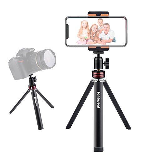 2-in-1 DSLR Camera + Smartphone Mini Tripod Aluminum Alloy Table Desk Tripod Outdoor Travel Portable Tripod Stand Holder Compatible with iPhone 7/6 Huawei + Canon Nikon Camera/Comcorder Selfie Tripod