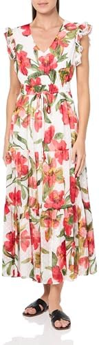 anne klein women's printed mock neck tiered midi dress Anne Klein Printed Mock Neck Tiered Midi Dress