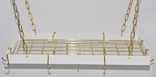 Grid Pot Rack in Classic Black and White Hooks (White/Brass)