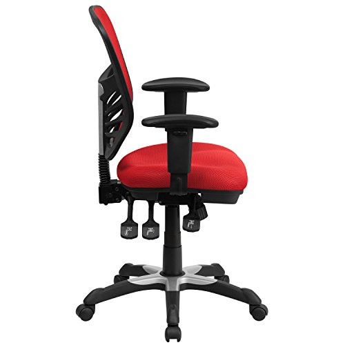 Flash Furniture Mid-Back Red Mesh Multifunction Executive Swivel Chair with Adjustable Arms